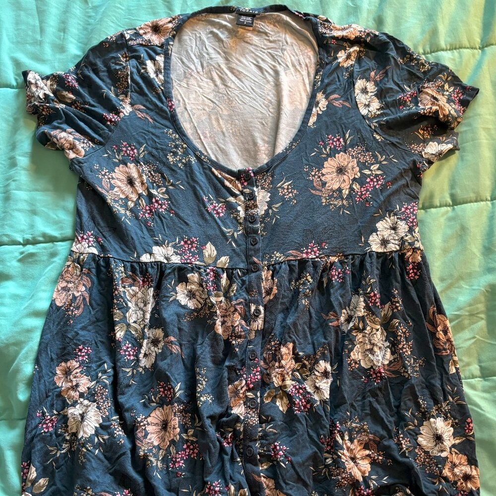 Torrid Teal Floral Babydoll Top